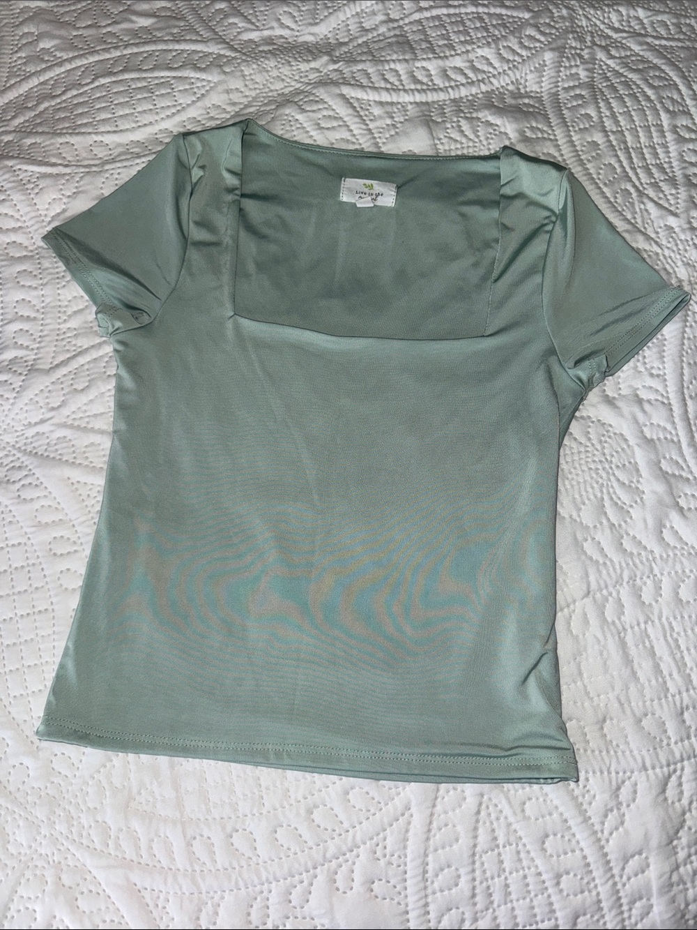 Square Neck Short Sleeve Top — Sage Green